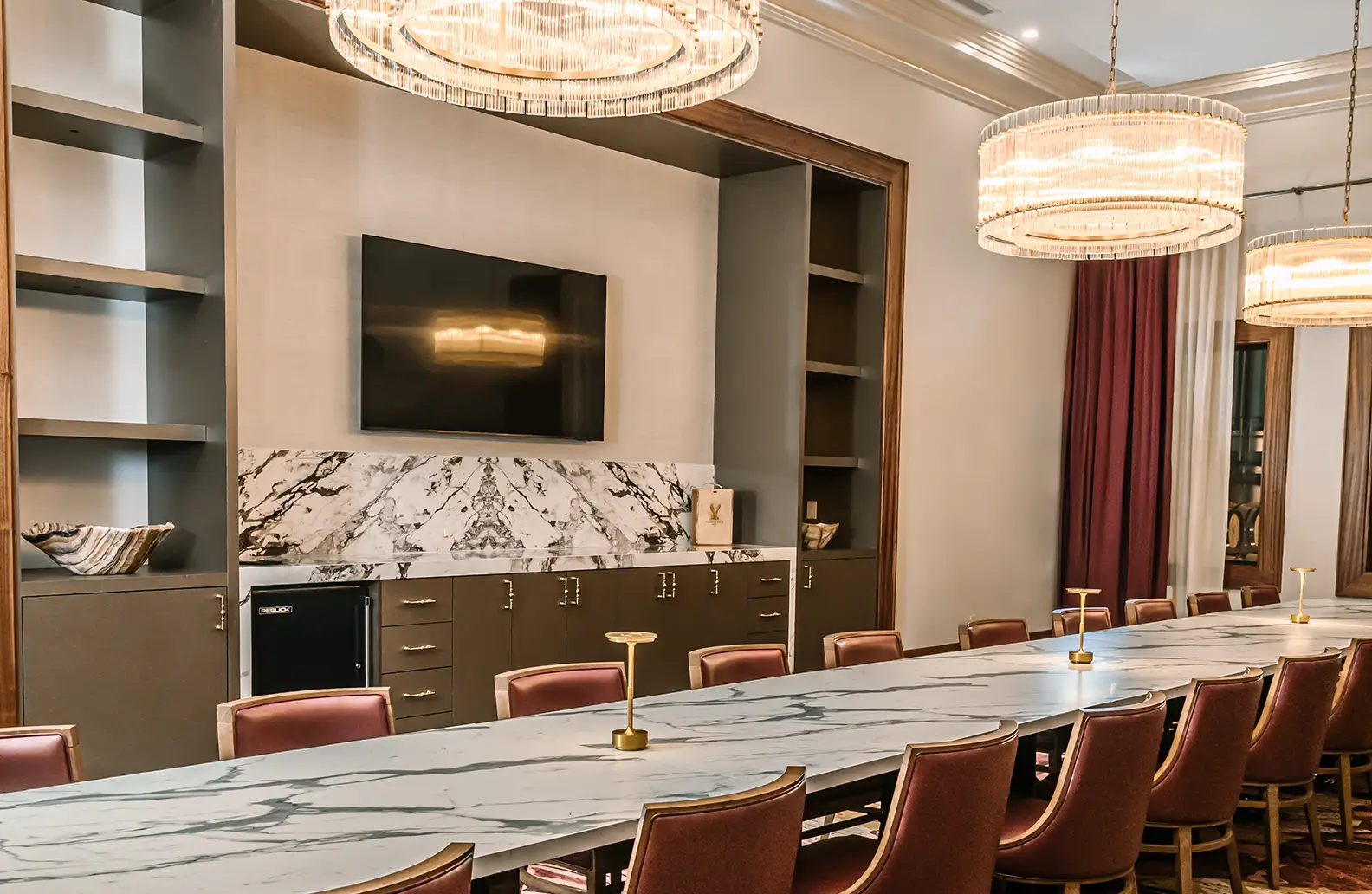 T.V on the wall in the Aquila room. Corporate Events at Stone Eagle Winery.