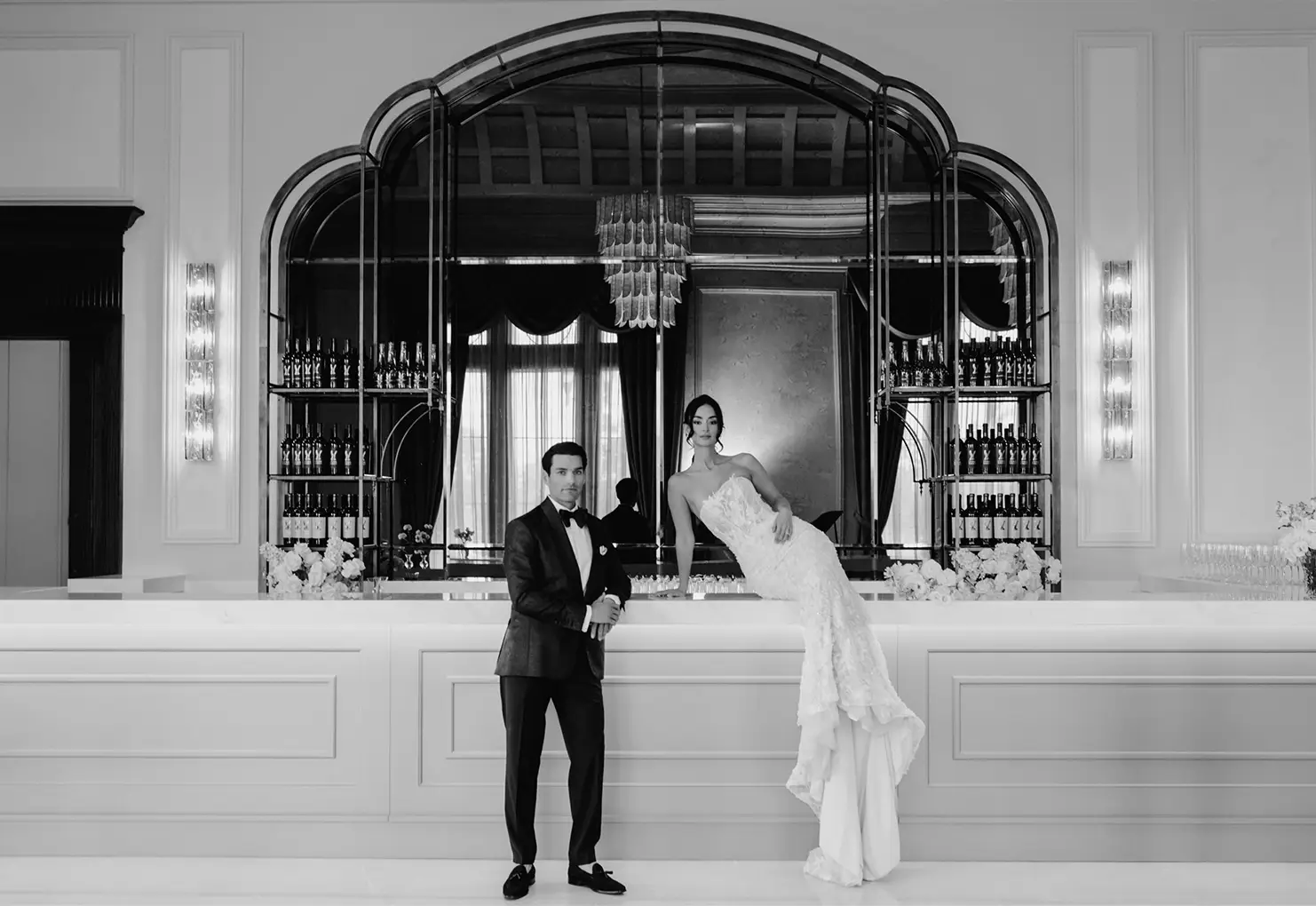 Bride and groom at the Pluma room at Stone Eagle Winery.